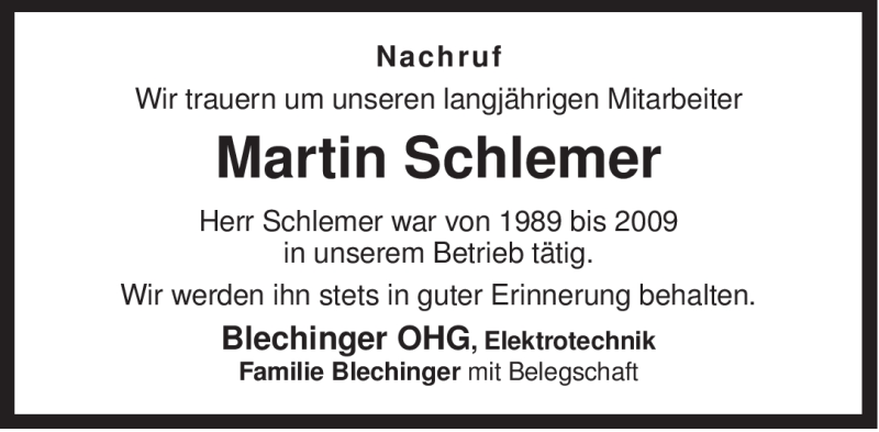  Traueranzeige für Martin Schlemer vom 08.02.2011 aus MERKUR & TZ