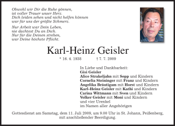 Traueranzeigen von Karl-Heinz Geisler | trauer.merkur.de