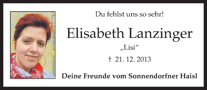  Traueranzeige für Elisabeth Lanzinger vom 20.12.2014 aus merkurtz