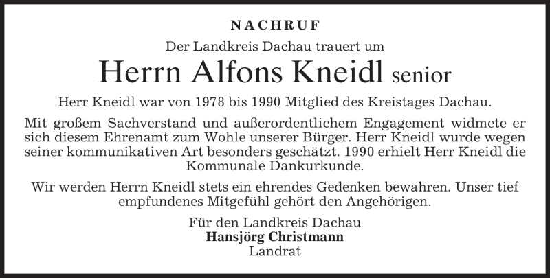  Traueranzeige für Alfons Kneidl vom 21.09.2010 aus MERKUR & TZ