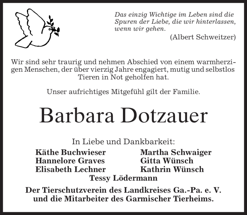  Traueranzeige für Barbara Dotzauer vom 03.02.2011 aus MERKUR & TZ