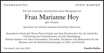 Traueranzeige von Marianne Hoy von MERKUR & TZ