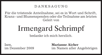 Traueranzeige von Irmengard Schrimpf von MERKUR & TZ