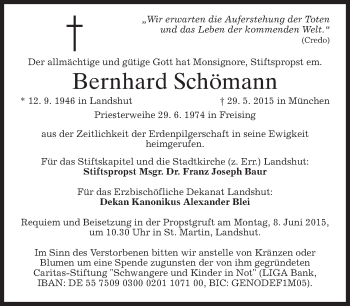 Traueranzeige von Bernhard Schömann von merkurtz