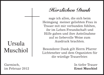 Traueranzeige von Ursula Muschiol von MERKUR & TZ