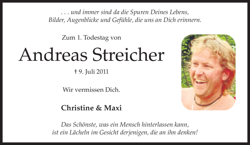  Traueranzeige für Andreas Streicher vom 09.07.2012 aus MERKUR & TZ