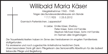 Traueranzeige von Willibald Maria Käser von MERKUR & TZ