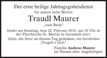 Traueranzeige von Traudl Maurer von merkurtz