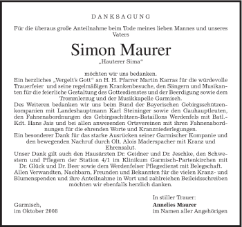 Traueranzeige von Simon Maurer von MERKUR & TZ