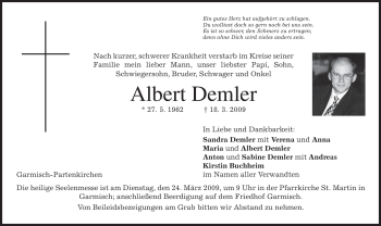 Traueranzeige von Albert Demler von MERKUR & TZ
