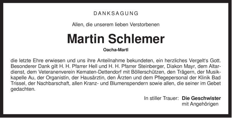  Traueranzeige für Martin Schlemer vom 21.02.2011 aus MERKUR & TZ