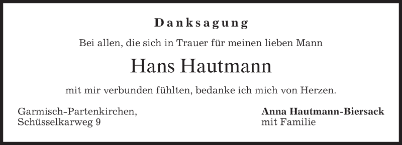  Traueranzeige für Hans Hautmann vom 04.04.2015 aus merkurtz