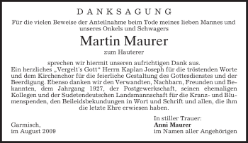 Traueranzeige von Martin Maurer von MERKUR & TZ