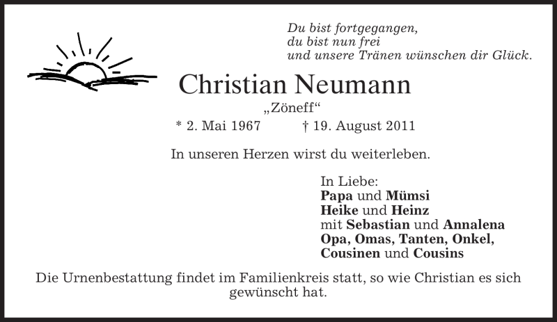  Traueranzeige für Christian Neumann vom 23.08.2011 aus MERKUR & TZ