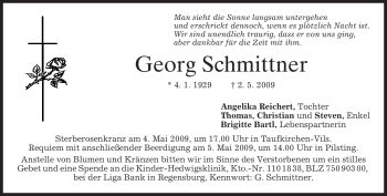 Traueranzeige von Georg Schmittner von MERKUR & TZ