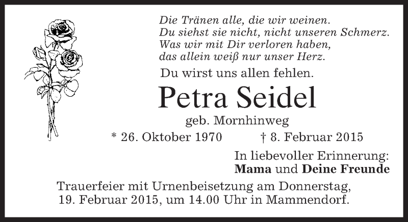  Traueranzeige für Petra Seidel vom 18.02.2015 aus merkurtz