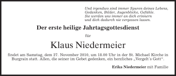 Traueranzeige von Klaus Niedermeier von MERKUR & TZ