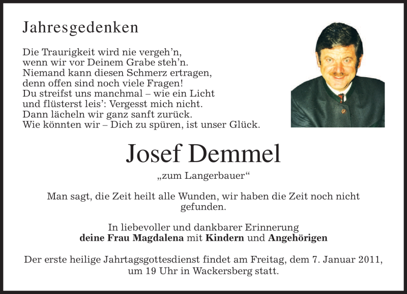  Traueranzeige für Josef Demmel vom 05.01.2011 aus MERKUR & TZ