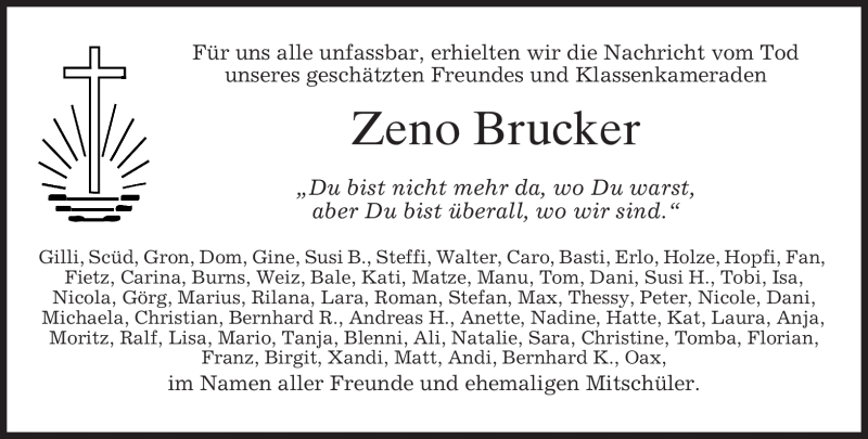  Traueranzeige für Zeno Brucker vom 08.08.2011 aus MERKUR & TZ