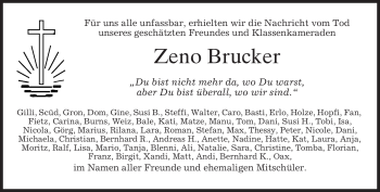 Traueranzeige von Zeno Brucker von MERKUR & TZ