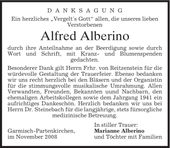 Traueranzeige von Alfred Alberino von MERKUR & TZ