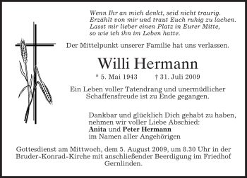 Traueranzeige von Willi Hermann von MERKUR & TZ
