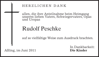 Traueranzeige von Rudolf Peschke von MERKUR & TZ