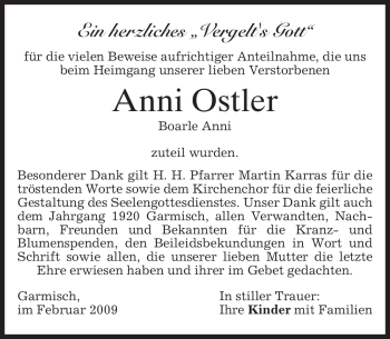 Traueranzeige von Anni Ostler von MERKUR & TZ