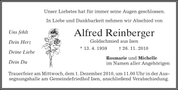 Traueranzeige von Alfred Reinberger von MERKUR & TZ