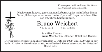 Traueranzeige von Bruno Weichert von MERKUR & TZ