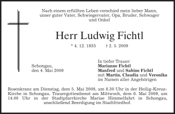 Traueranzeige von Ludwig Fichtl von MERKUR & TZ