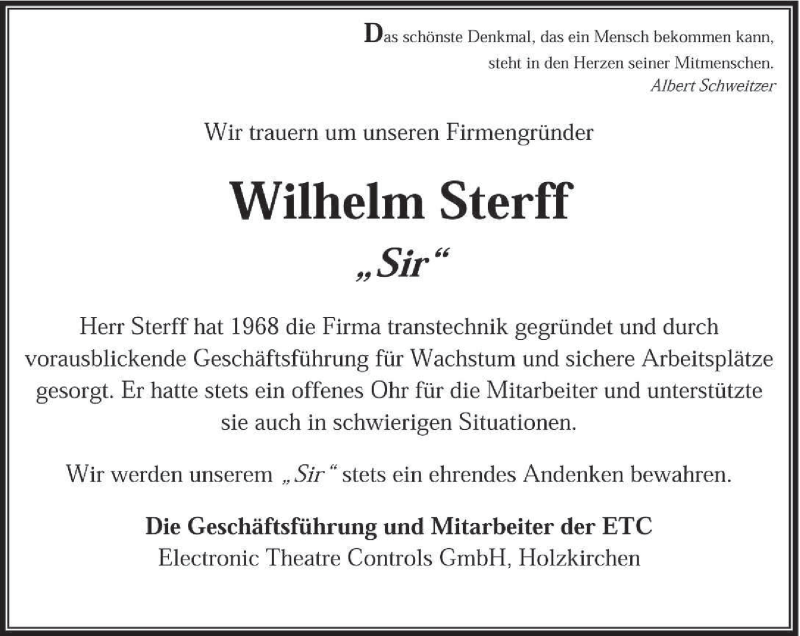  Traueranzeige für Wilhelm Sterff vom 12.11.2008 aus MERKUR & TZ