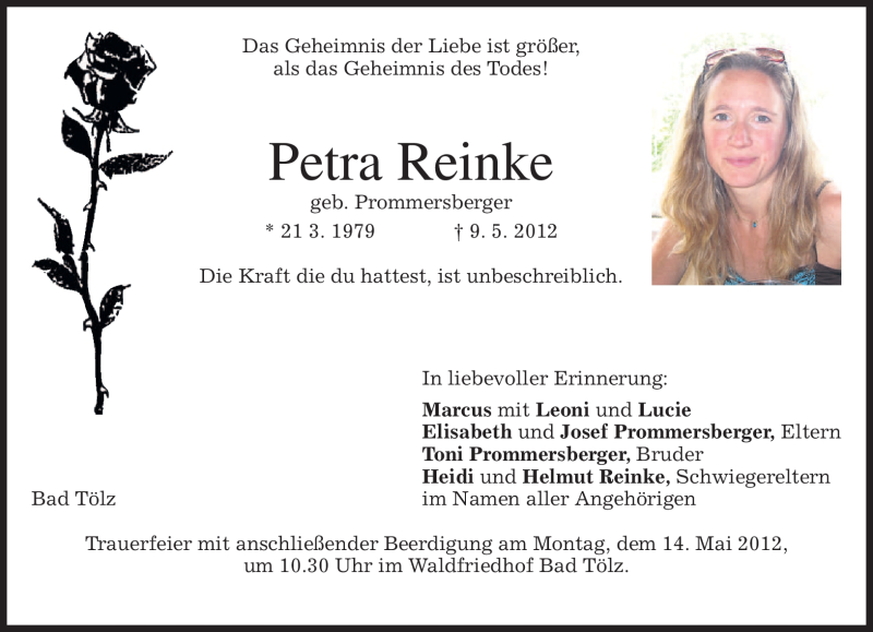  Traueranzeige für Petra Reinke vom 11.05.2012 aus MERKUR & TZ