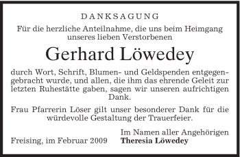 Traueranzeige von Gerhard Löwedey von MERKUR & TZ