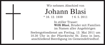Traueranzeige von Johann Blasi von MERKUR & TZ