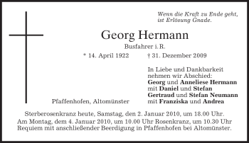 Traueranzeige von Georg Hermann von MERKUR & TZ