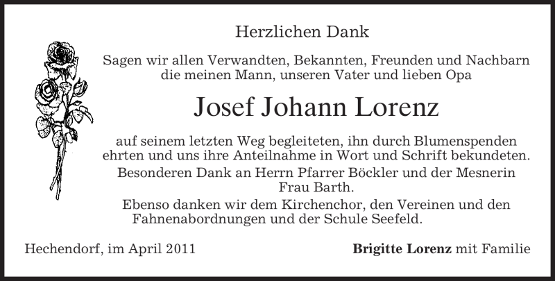  Traueranzeige für Josef Johann Lorenz vom 23.04.2011 aus MERKUR & TZ