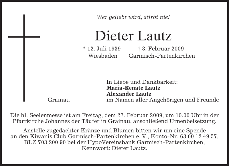  Traueranzeige für Dieter Lautz vom 23.02.2009 aus MERKUR & TZ