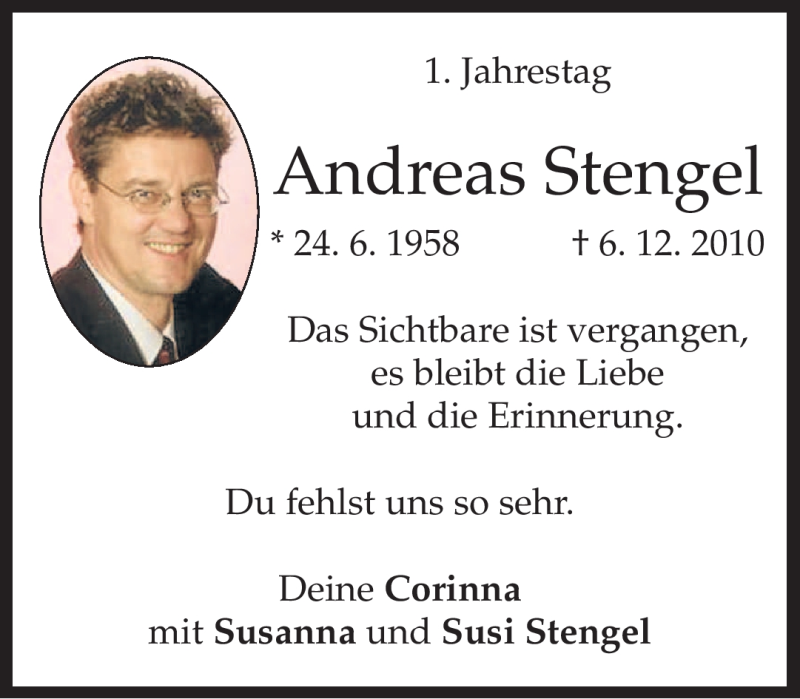  Traueranzeige für Andreas Stengel vom 06.12.2011 aus MERKUR & TZ
