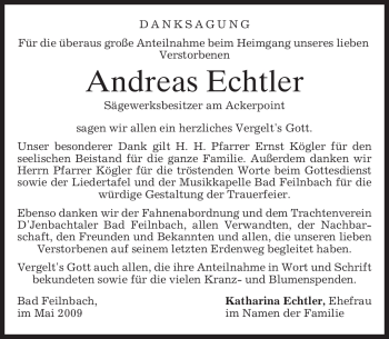 Traueranzeige von Andreas Echtler von MERKUR & TZ