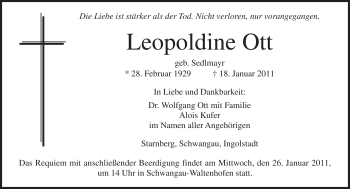 Traueranzeige von Leopoldine Ott von MERKUR & TZ