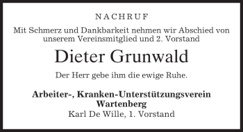 Traueranzeige von Dieter Grunwald von MERKUR & TZ