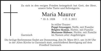 Traueranzeige von Maria Maurer von MERKUR & TZ