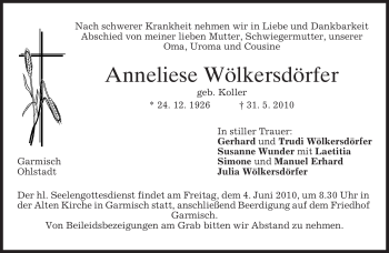 Traueranzeige von Anneliese Wölkersdörfer von MERKUR & TZ
