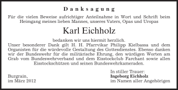 Traueranzeige von Karl Eichholz von MERKUR & TZ