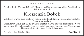 Traueranzeige von Kreszenzia Bobek von MERKUR & TZ