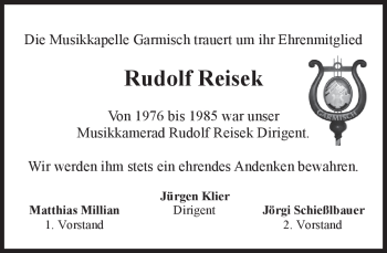 Traueranzeige von Rudolf Reisek von MERKUR & TZ