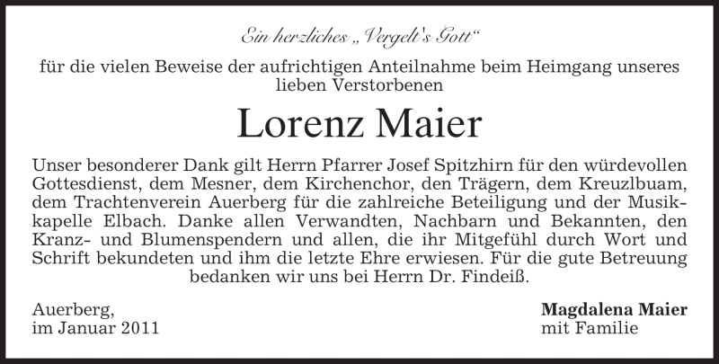 Traueranzeigen von Lorenz Maier | trauer.merkur.de