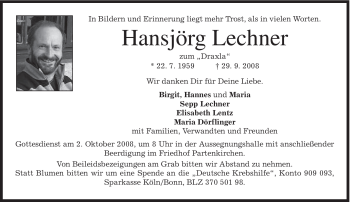 Traueranzeige von Hansjörg Lechner von MERKUR & TZ