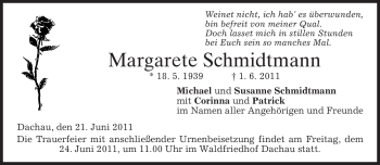 Traueranzeige von Margarete Schmidtmann von MERKUR & TZ